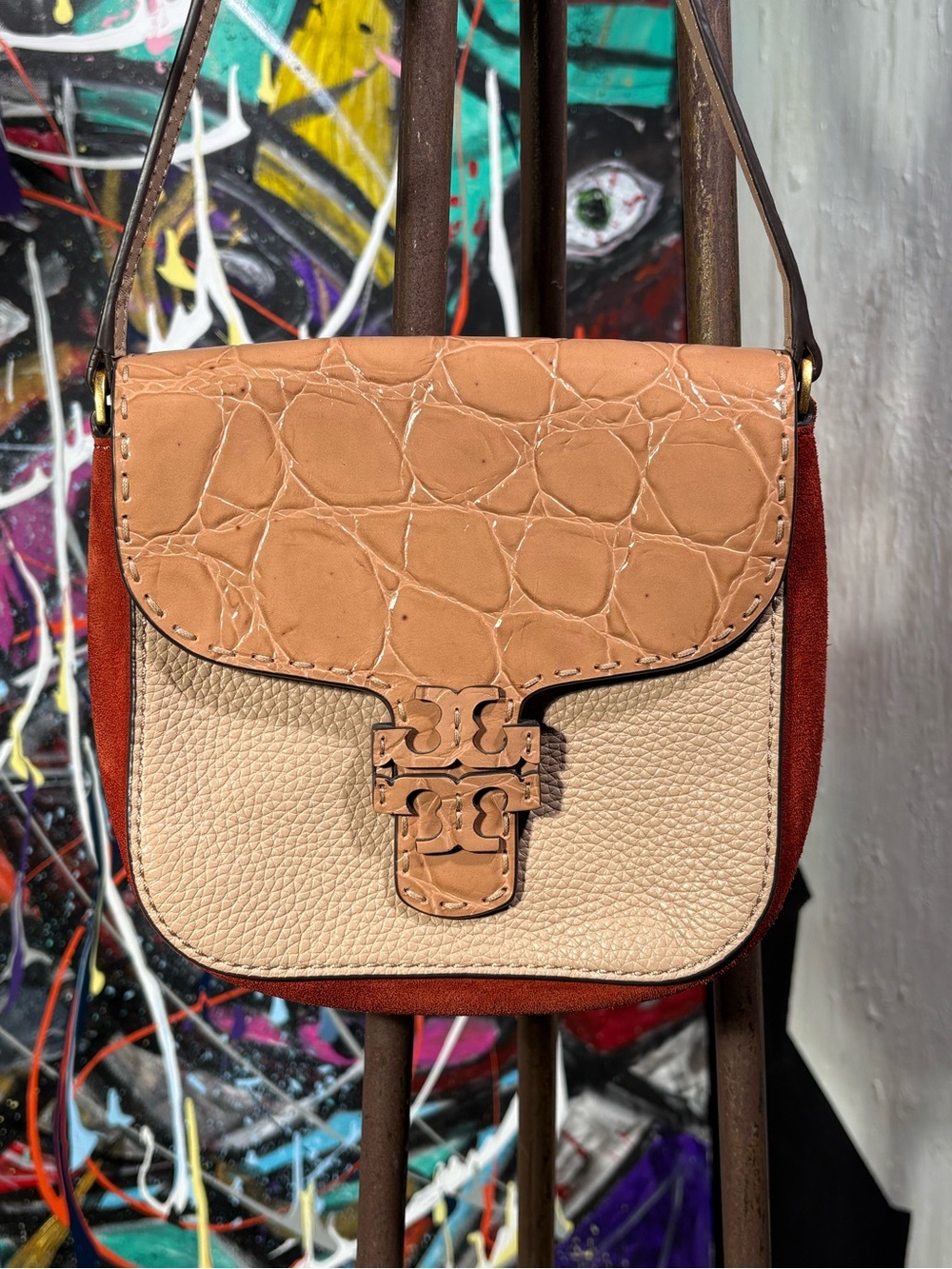 Tory Burch McGraw Croc Leather Crossbody Bag